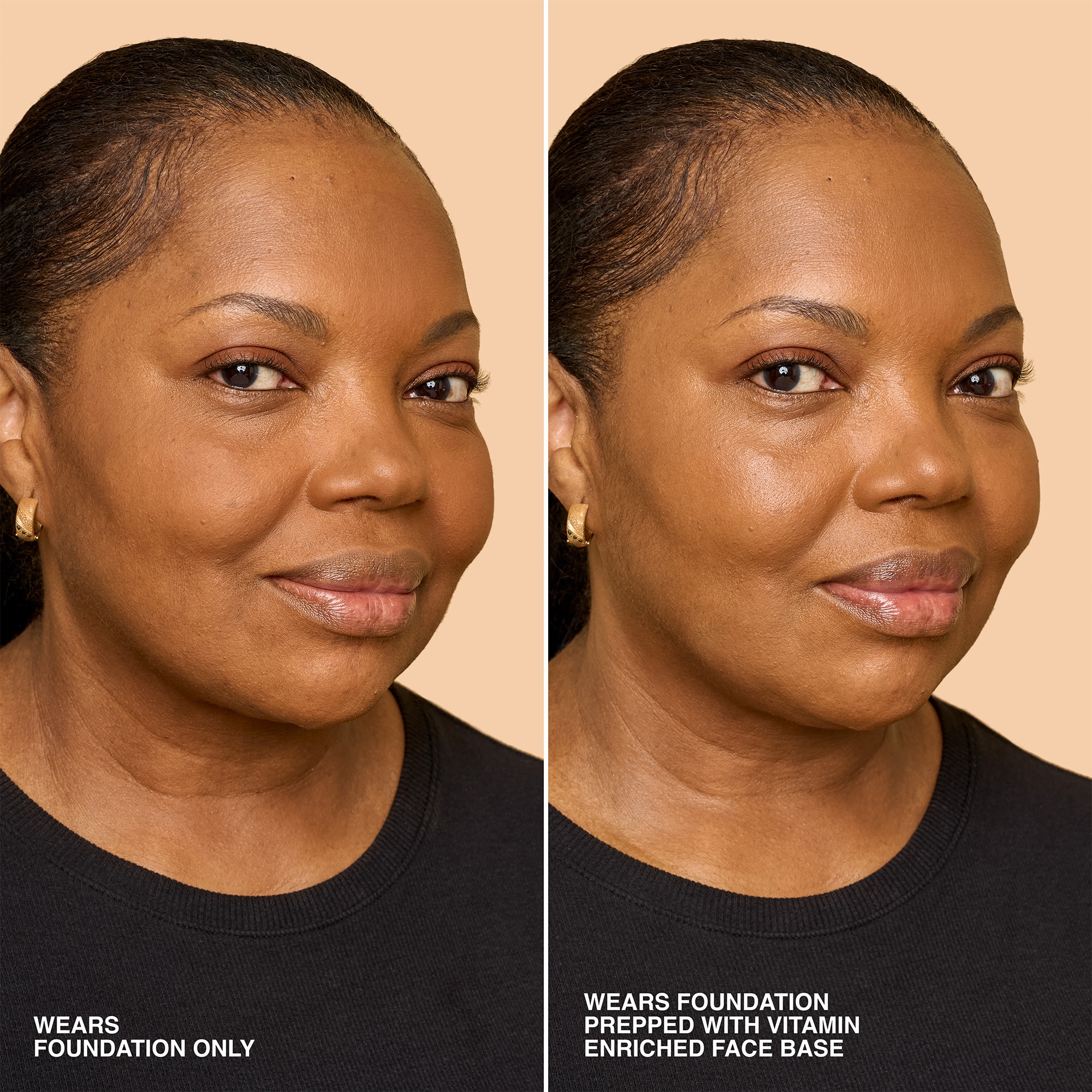 before and after of model with foundation only vs foundation and bobbi brown vitamin enriched face base