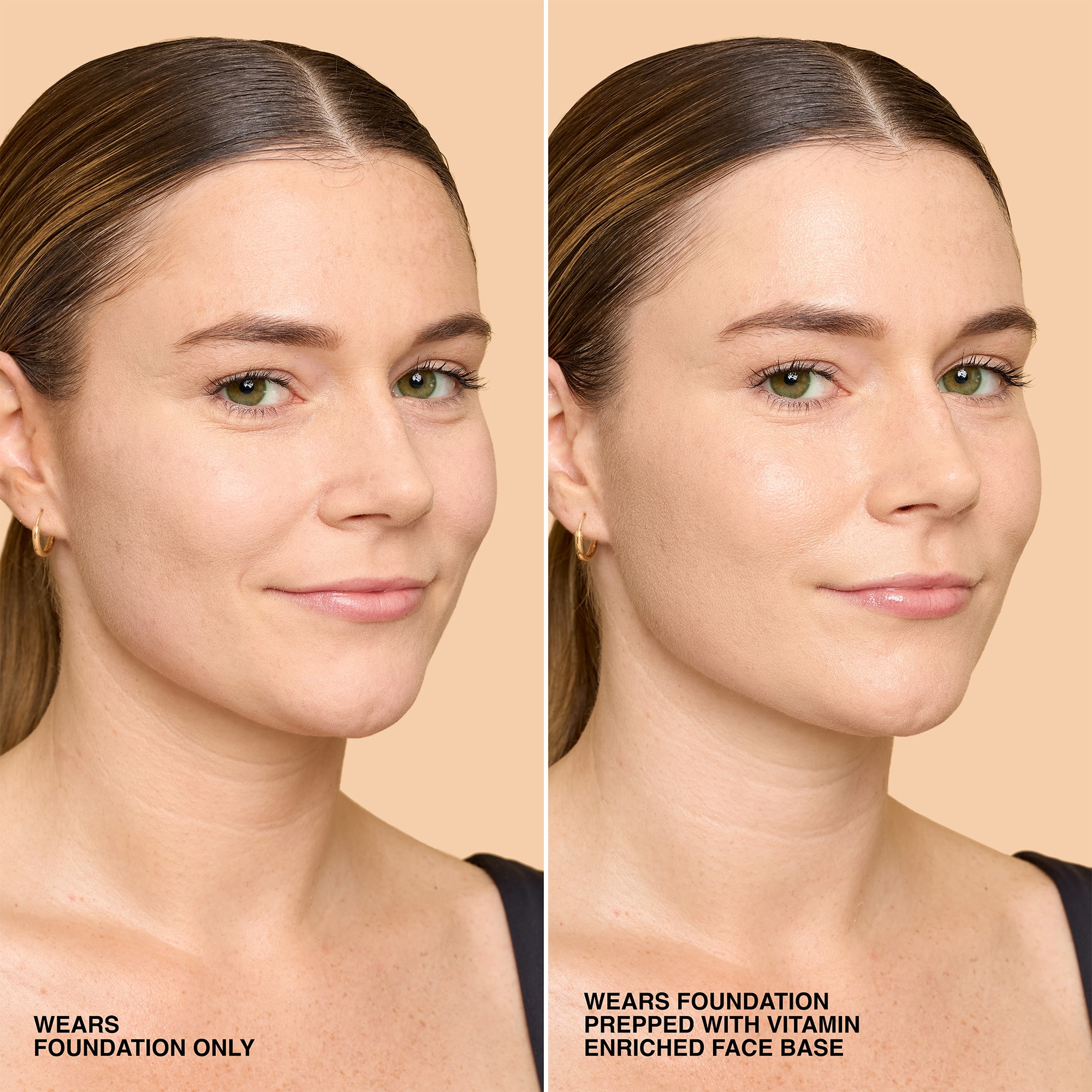 before and after of model with foundation only vs foundation and bobbi brown vitamin enriched face base